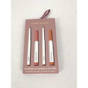 Plump & Shine 4 Piece Lip Kit Plumping Lip Colors and Lip Liners Nude Mauve NEW